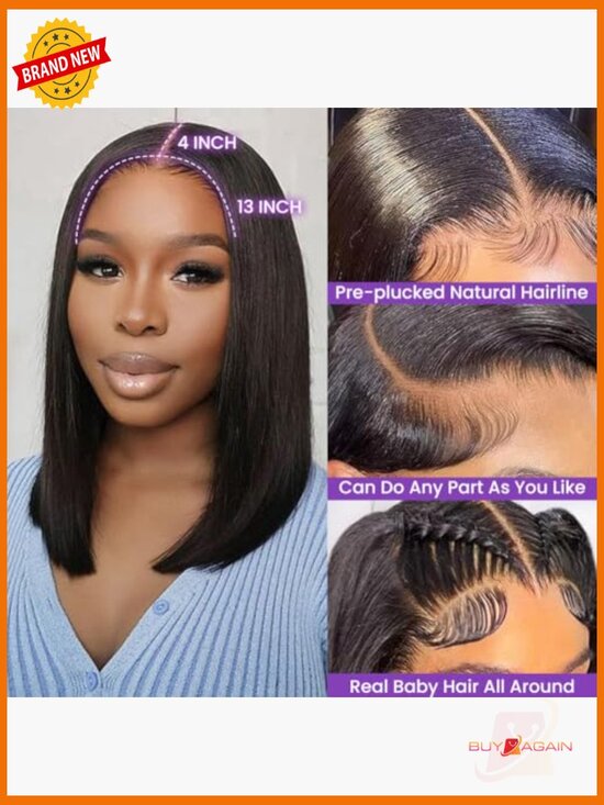 14 Inch Short Bob Wig Straight 13X4 HD Lace Front Wig Human Hair 150 Density main image 6